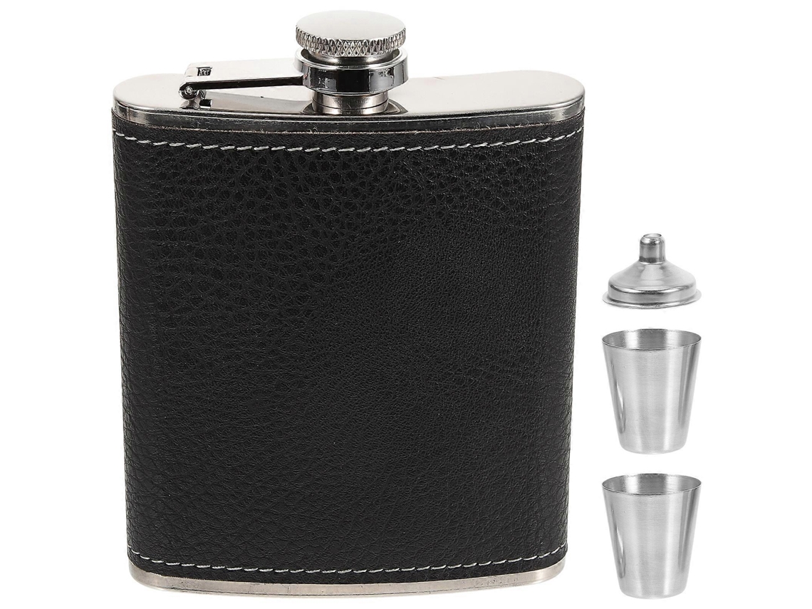 1 Cantimplora De Acero Inoxidable Portátil 7oz Sin Fugas Con Embudo Para Alcohol Y Actividades Al Aire Libre 12,5x9,5 Cm Negro