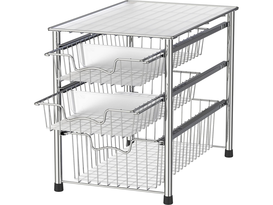 Organizador apilable de 3 niveles con cesta deslizante Plehouseware, cromado negro