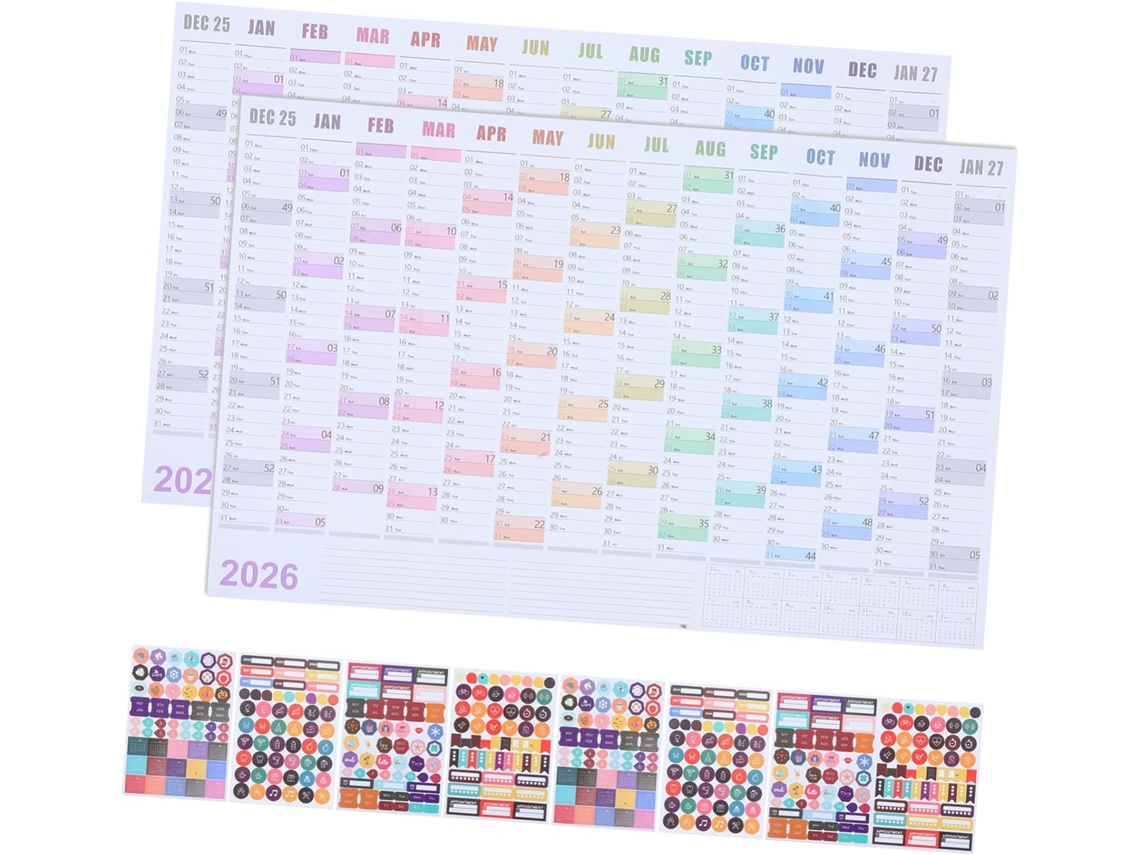 Juego De 2 Calendarios De Pared Grandes, Calendario De Pared De Pizarra Blanca, Calendario En Inglés
