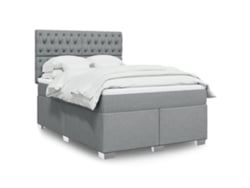 Cama Box Spring Con Colchón Tela Gris Claro 160x200 Cm