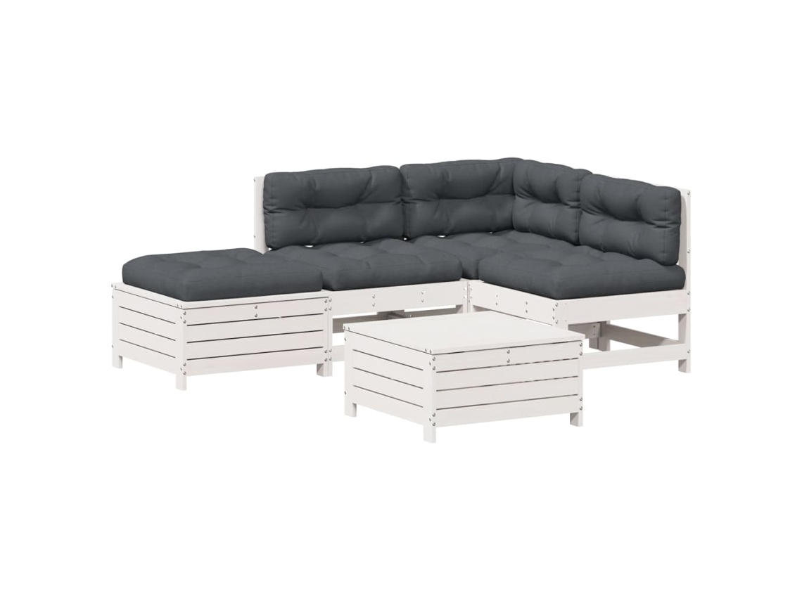 Conjunto 5 muebles jardín VIDAXL con cojines madera maciza pino blanco
