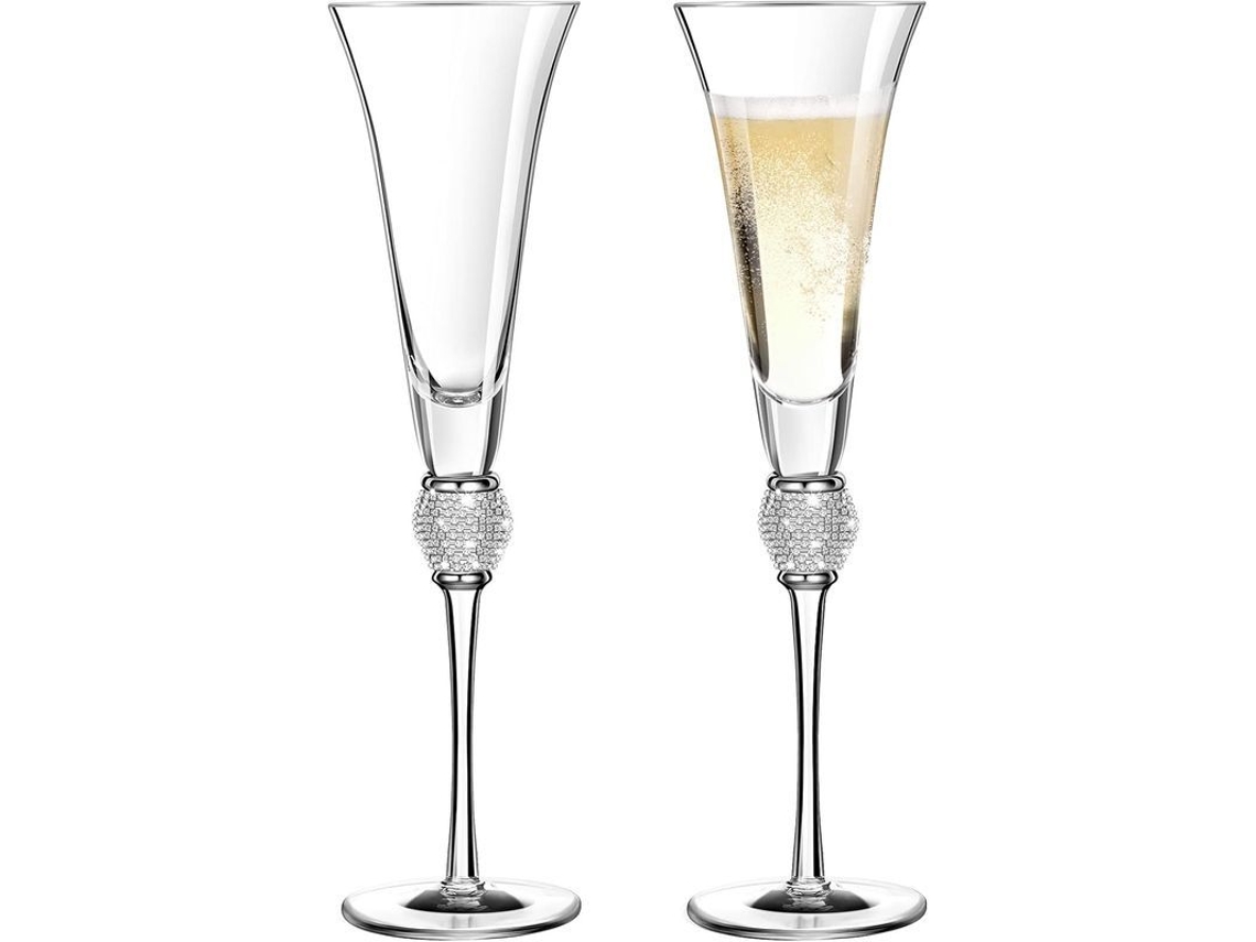 2026-vasos De Champán Con Piedras Strass Para Bodas Manijas Largas Vidrio Sin Plomo Elegantes 2 Piezas