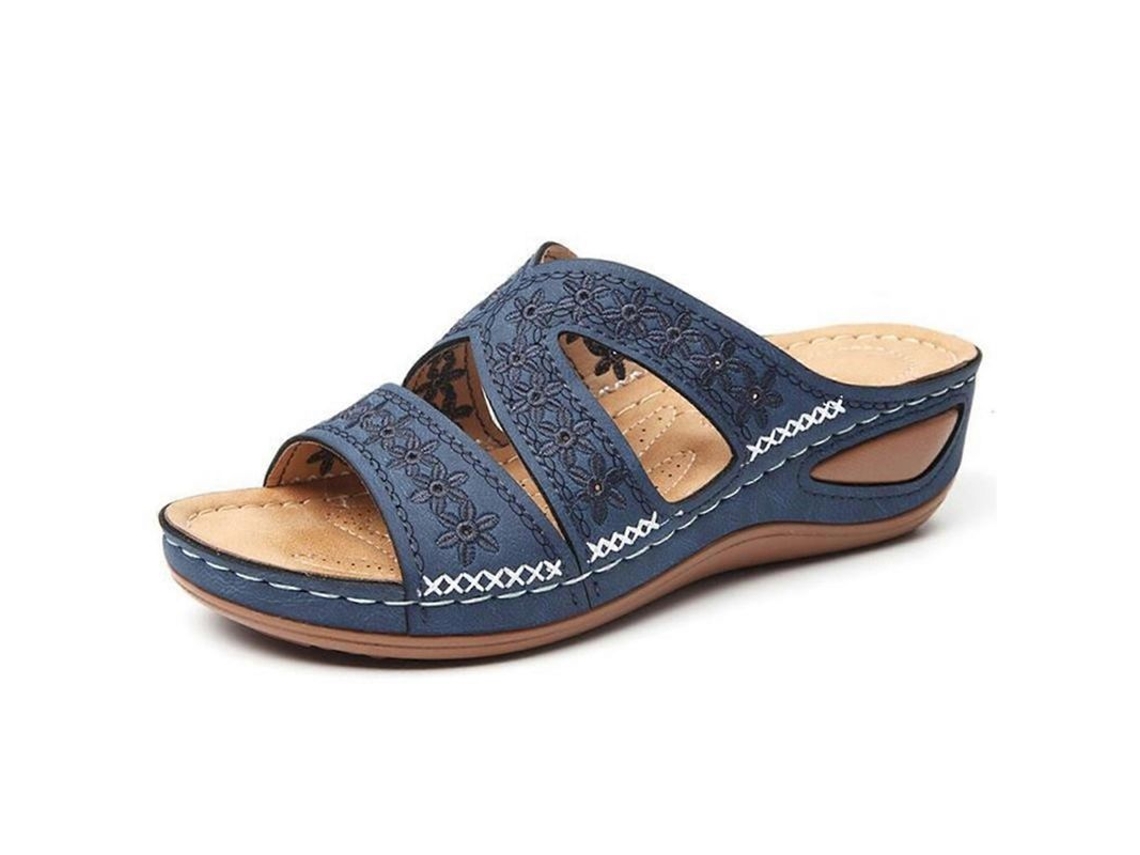 Sandalias Ortopédicas De Cuero Con Soporte Para Las Articulaciones Y Plataforma Gruesa Para Mujer, Modelo 2021, Con Bordado.