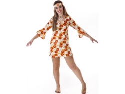 Disfraz de Mujer CREACIONES LLOPIS vestido hippie naranja con flores (Tam.: L)