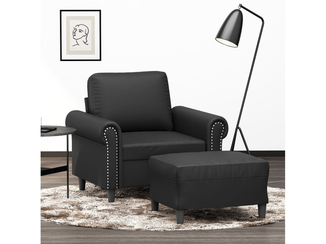 Sillón De Salón | Silla | Sillón Con Taburete Cuero Sintético Negro 60 Cm Wsd134379