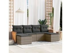 Conjunto de sofá de jardín con cojines de mimbre gris, Dkd Home Decor