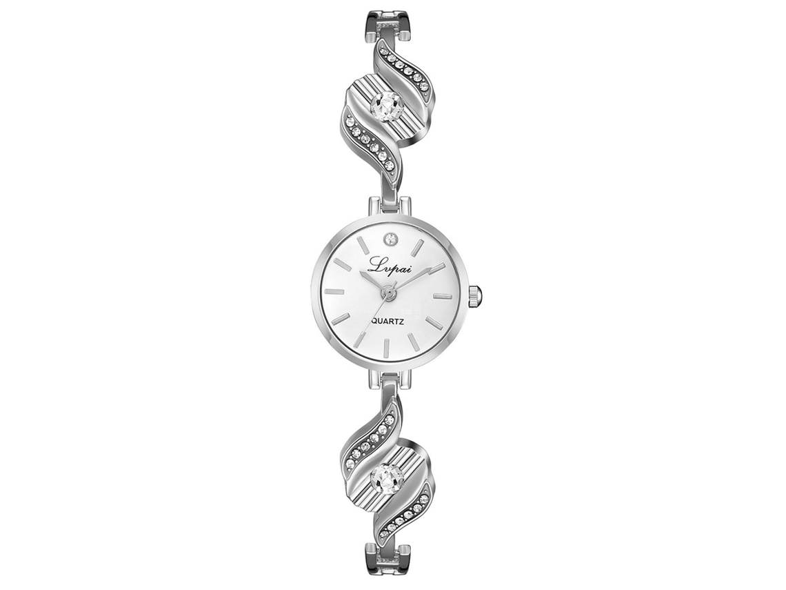 Reloj De Pulsera De Aleación Para Mujer Con Diamantes De Imitación, Reloj De Cuarzo De Moda, Plateado Y Blanco.
