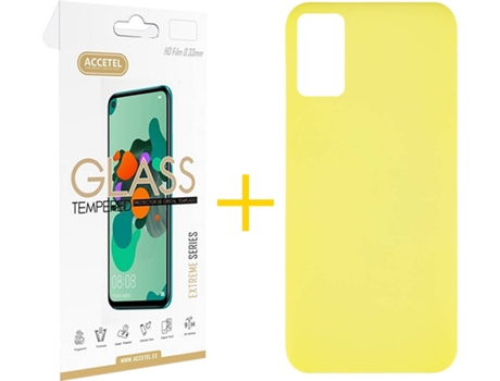 Funda y Protector de Vidrio Samsung Galaxy A41 ACCETEL Silicona Líquida Amarillo