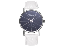 Reloj De Pulsera De Cuarzo Con Correa De Cuero Pu Casual Simple Para Hombres Y Mujeres (blanco)