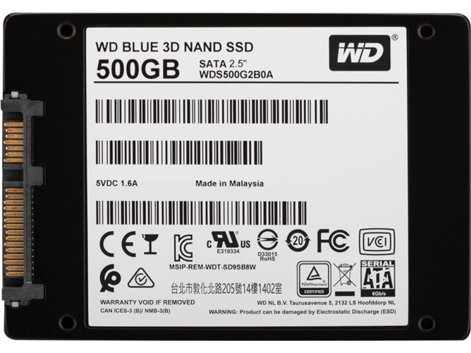 Disco SSD Interno WESTERN DIGITAL Blue Sata 500GB 3D NAND (500 GB - SATA - 560 MB/s) — 2.5'' | 500 GB | SATA