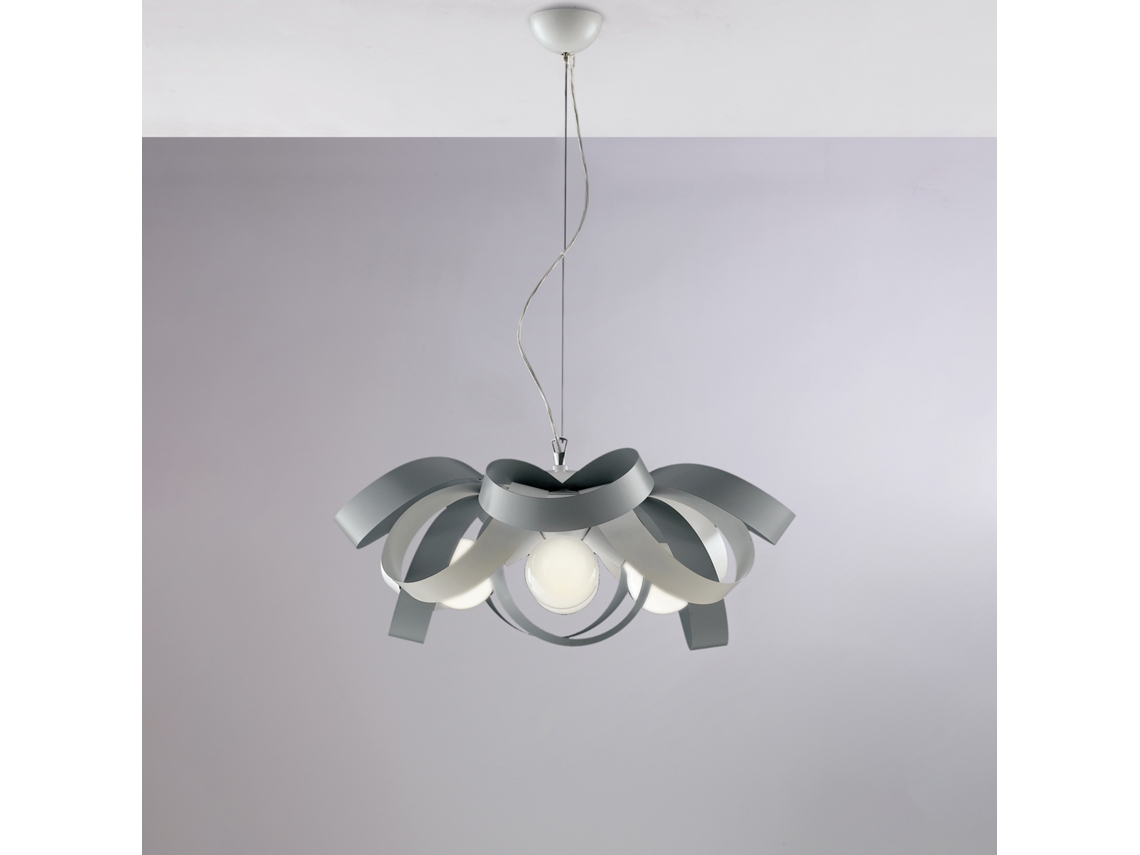 Primula Lámpara de Suspensión en Hierro Lacado Blanco y Gris con Cable de Acero Regulable 4 Luces 138 Ø66 Bl145 4 Bg Belight