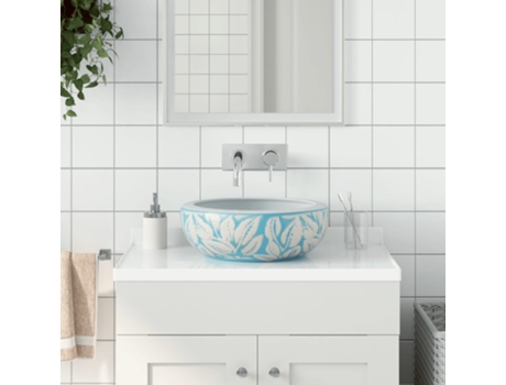 MAISON EXCLUSIVE Lavabo sobre encimera redondo cerámica blanco y azul Φ41x14 cm