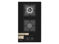 Placa de gas Evvo V35 de cristal, 2 fuegos, 3,6 kW, gas natural/butano, cristal templado