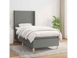 Cama Box Spring Con Colchón Tela Gris Oscuro 90x200 Cm