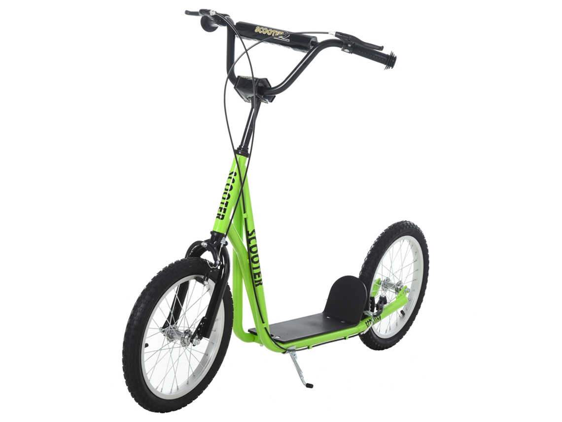 Patinete Infantil De 2 Ruedas Con Manillar Ajustable Y Doble Freno, Capacidad De 100 Kg, Verde, 139x58x90-96