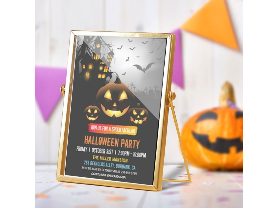 Decoración de mesa de Halloween con marco de metal acrílico dorado Cbs721x28