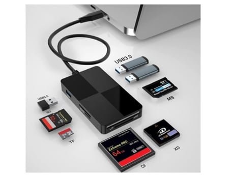 Hub lector de tarjetas múltiples USB C Usb 3,0 8 en 1 Cf/Sd/Tf/Xd/Ms Adaptador de Tarjeta de Memoria de 5Gbps con 3 puertos USB adicionales para Sd...