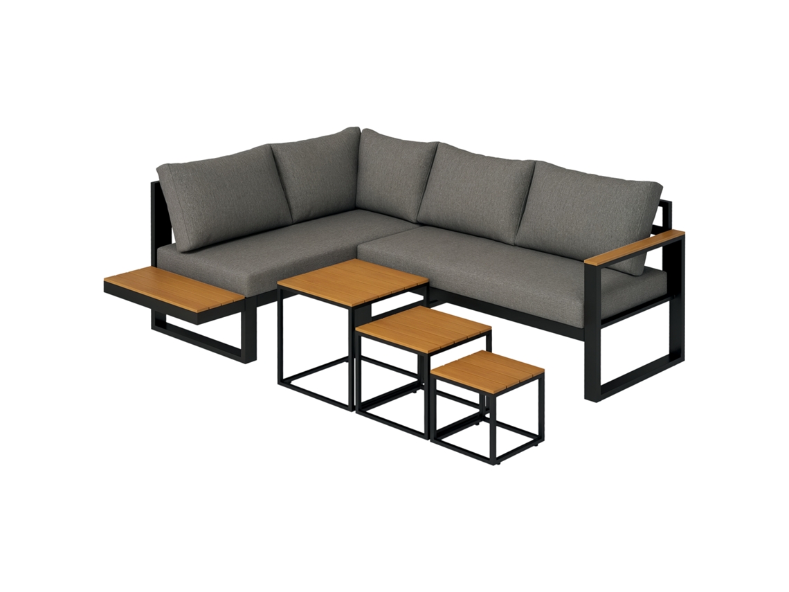 Conjunto De Muebles De Exterior, Conjunto De Salón De 5 Piezas, Conjunto De Muebles De Jardín, 148 Cm X 61 Cm X 71,5 Cm, Gris + Natural