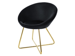 Cadeira de Jantar com Encosto Redondo em Veludo Preto e Pernas em Metal Dourado Design Ml ML-DESIGN