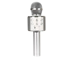Micrófono de karaoke inalámbrico para niños Gusshious, altavoz portátil con luces LED danzantes y función de grabación - Plateado