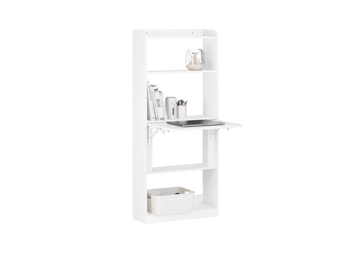 Escritorio para ordenador, diseño plegable, amplio espacio de almacenamiento, blanco.