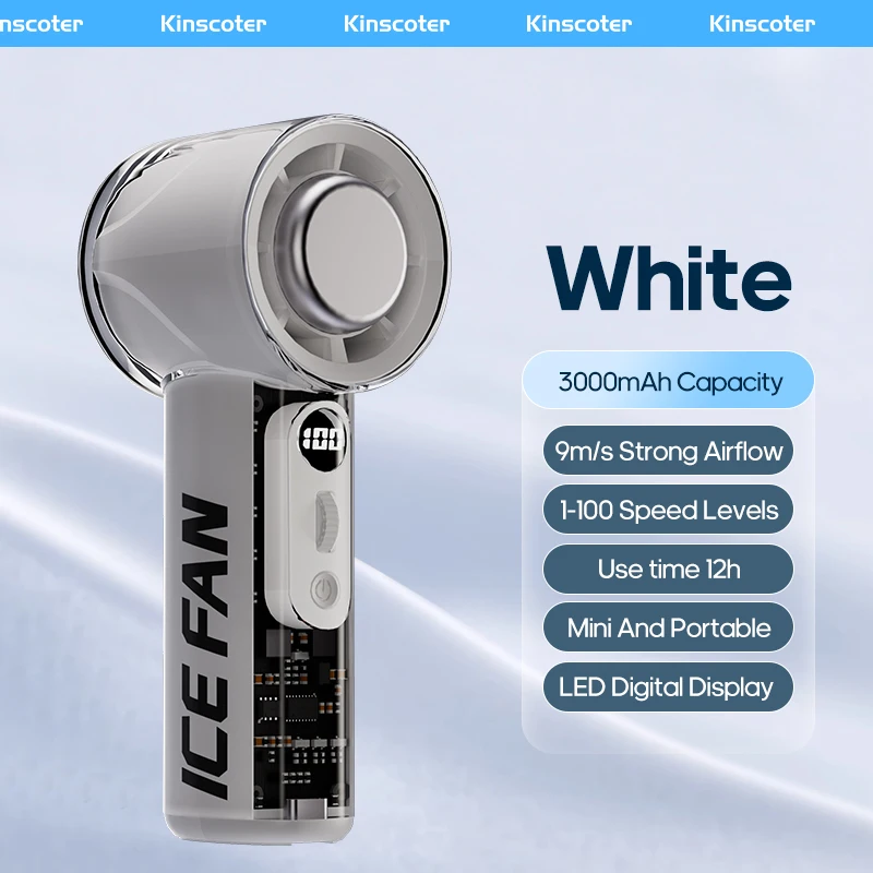 Mini ventilador portátil recargable con batería de 3000 mAh, ideal para viajes y actividades al aire libre. MDUG (blanco)