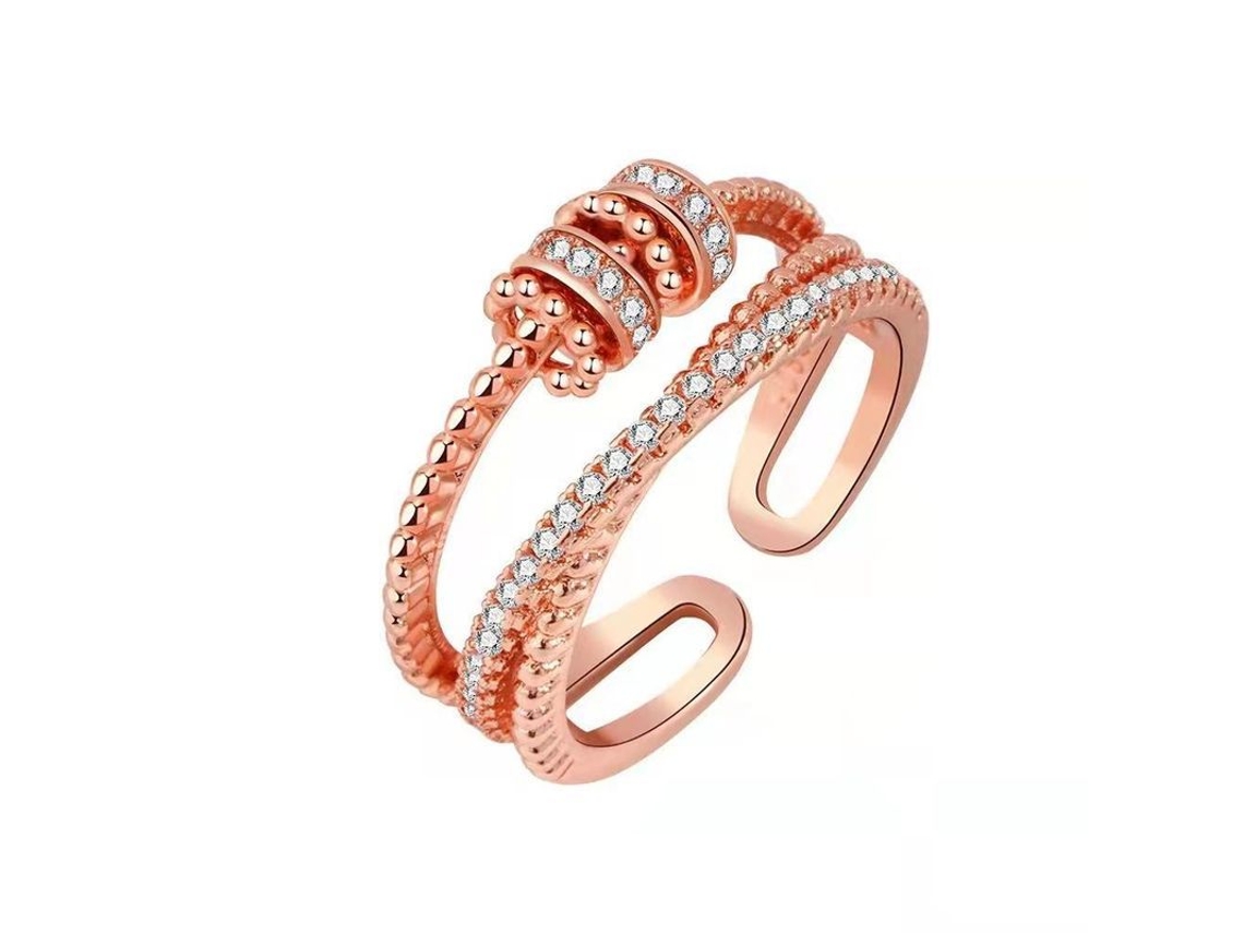 Anillo Ajustable De Acero Inoxidable Con Circonita Dorada Multicapa Giratoria Para Mujer Qvz