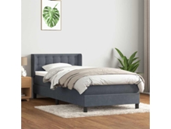 Cama Box Spring Con Colchón Terciopelo Gris Oscuro 80x210 Cm