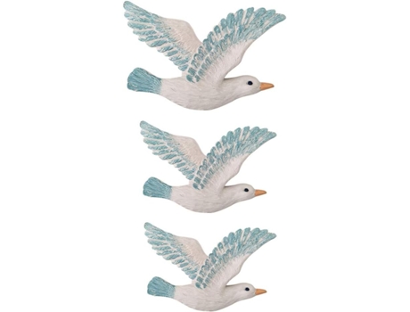 3 piezas de pájaros de cerámica, gaviotas, decoraciones de arte de pared, gaviotas de playa náuticas, adornos para esculturas de pared de jardín co...