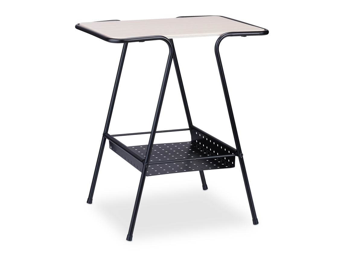 Relaxdays Mesa Auxiliar Con Cesto, Metal, Mdf, Tablero Efecto Madera, Mesita De Salón, 55 X 45 X 35 Cm, Negro Y Natural