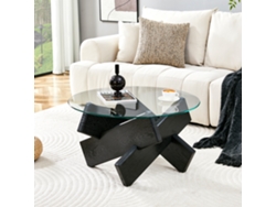 Mesa De Centro Redonda De Mdf Y Cristal: Sencilla Y Elegante. 79 Cm De Diámetro, Superficie De Cristal Templado De 0,8 Cm De Grosor.