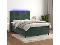 Cama Box Spring Colchón Y Led Terciopelo Verde Oscuro 140x200cm