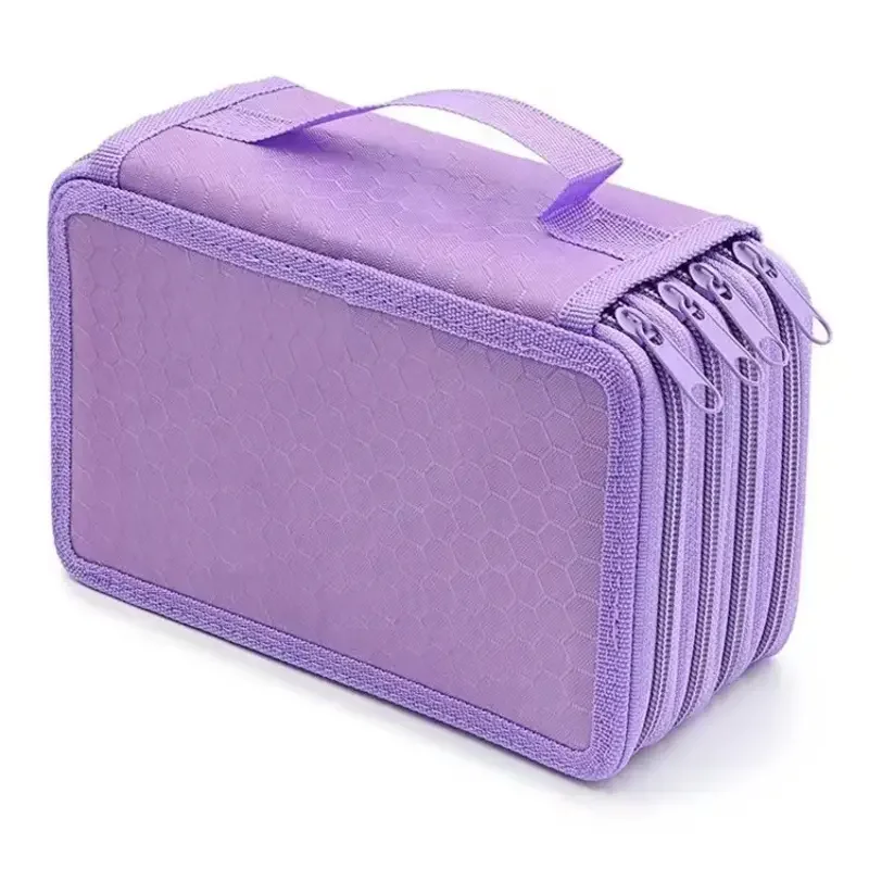 Estuche multifuncional de cuatro capas (morado) con 72 compartimentos, gran capacidad e ideal para actividades artísticas.