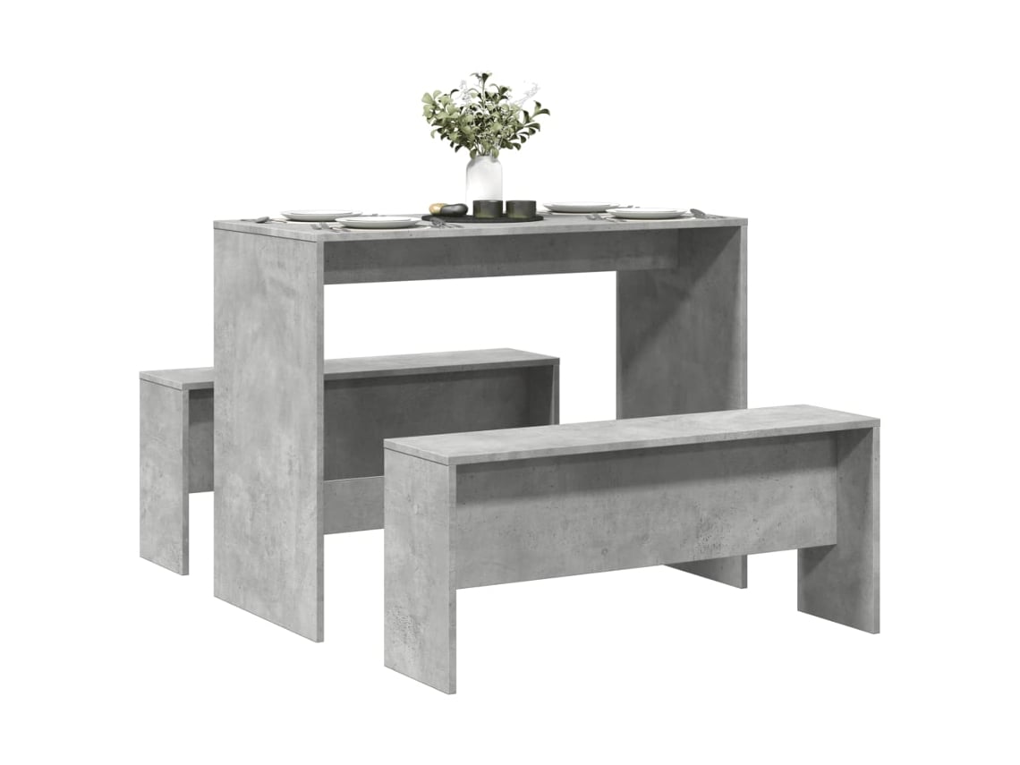 Piezas Conj. Mesa de comedor y banco Deriv. Decoración del hogar Dkd de madera gris cemento