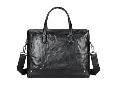 Maletín de cuero genuino Bolso grande para computadora portátil Bolso de hombro de piel de vacuno Bolso de negocios para hombres-negro