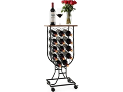Botellero para 14 Botellas de Vino con Ruedas Desmontables y Bloqueables, Organizador Móvil de Almacenamiento de Vino con Tapa COSTWAY