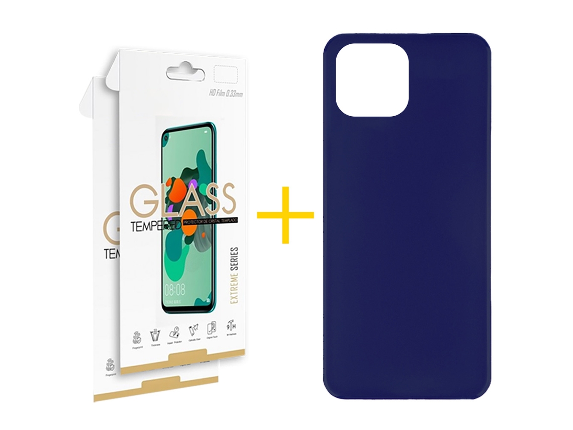 Pack 2 X Película de Vidrio Templado 2.5D + Funda SKYHE por Apple iPhone 16 Pro Max Silicona Líquida Azul