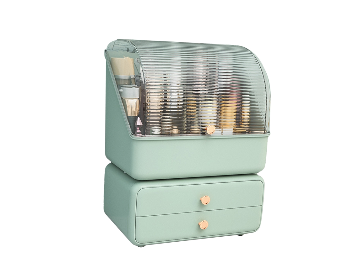 Organizador De Maquillaje Con Cajón, Plástico A Prueba De Polvo, Para Cosméticos, Joyas Y Productos Para El Cuidado De La Piel - Verde Claro