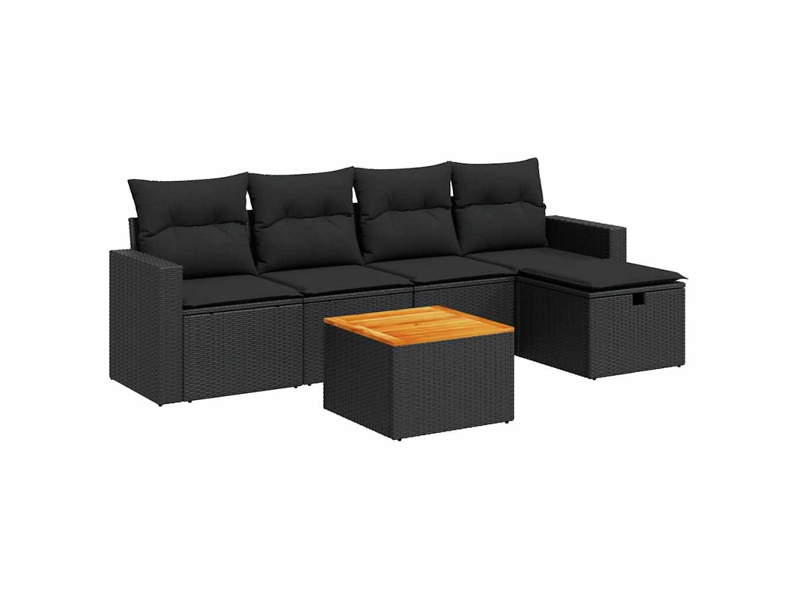 Maison Exclusive - Set De Sofás De Jardín 6 Piezas Y Cojines Ratán Sintético Negro