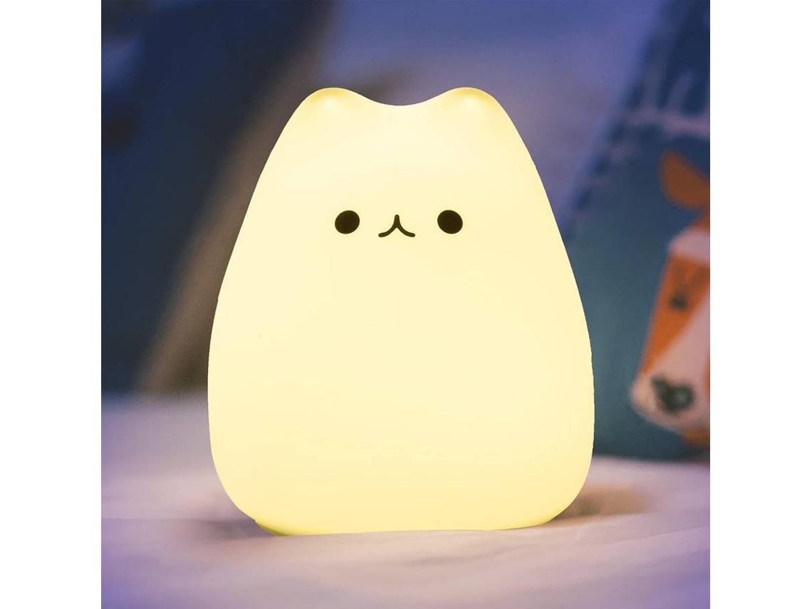 Luz nocturna LED para niños, linda luz nocturna de gato que cambia de color con control táctil (blanca)