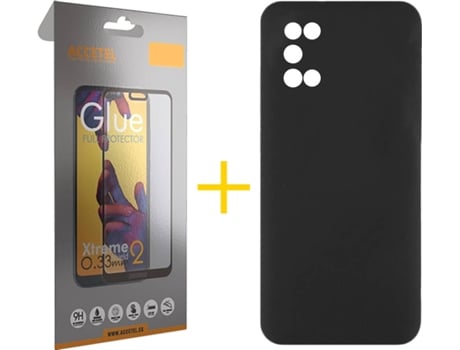 Carcasa + 1 Protector de Vidrio Full Samsung Galaxy A03s ACCETEL Silicona Liso Negro