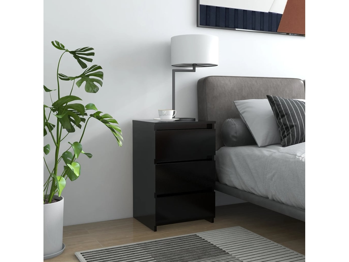 Mesa de Cabeceira LOVELY HOME Mesinha 40X35X62,5 Cm Contraplacado Preto
