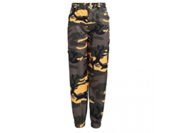 Pantalones cargo de camuflaje para mujer de la marca Rebe, estilo hip hop, corte holgado con bolsillos elásticos en los tobillos, talla 3XL, color amarillo.