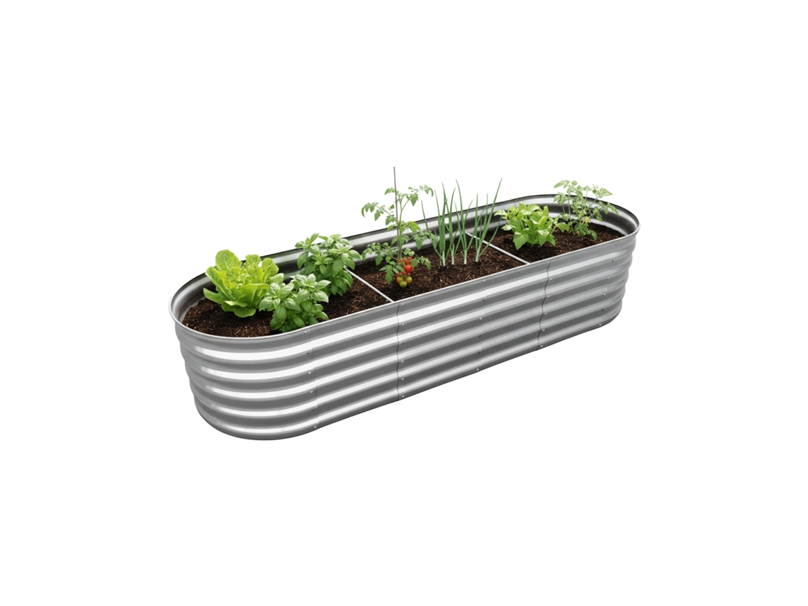 Relaxdays Canteiro Elevado, Ferro Galvanizado, Flores, Plantas, Vegetais, Axlxp 45x240x60 Cm, Oval, Prateado