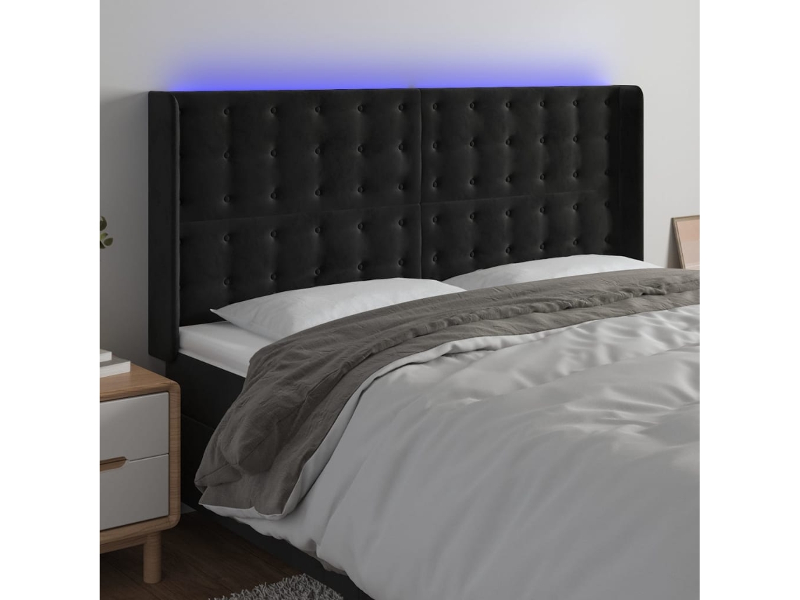 Cabecero Con Led De Terciopelo Negro 163x16x118/128 Cm