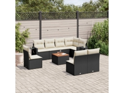 Conjunto de sofá de jardín de 9 piezas con cojines, ratán negro, Dkd Home Decor