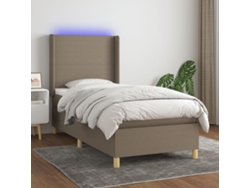 Cama Box Spring Colchón Y Luces Led Tela Gris Taupe 90x200 Cm
