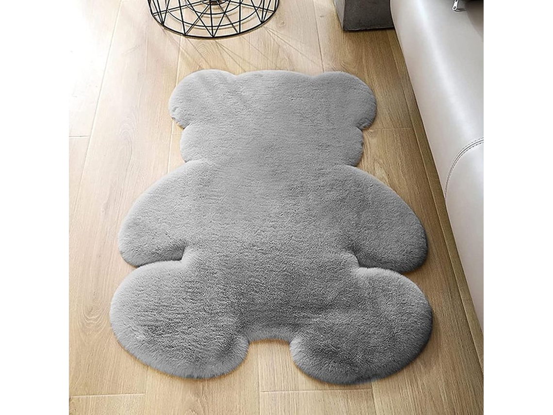 2026-alfombra De Área En Forma De Oso Suave Peluda Alfombra Falsa Piel Para Dormitorio Gris 2x2.6ft