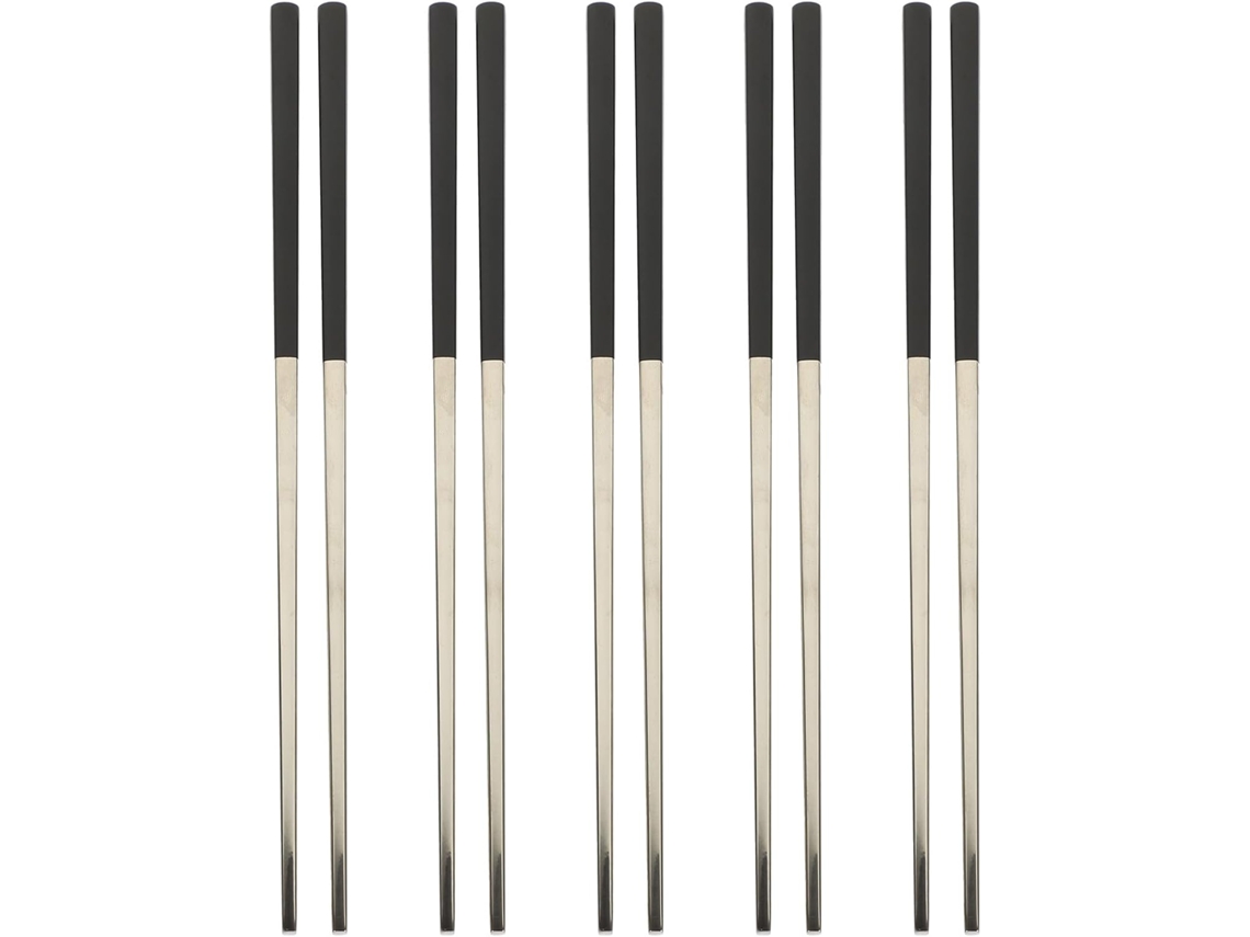 Juego De 5 Pares De Palillos Para Té Estilo Asiático, De Acero Inoxidable Negro.