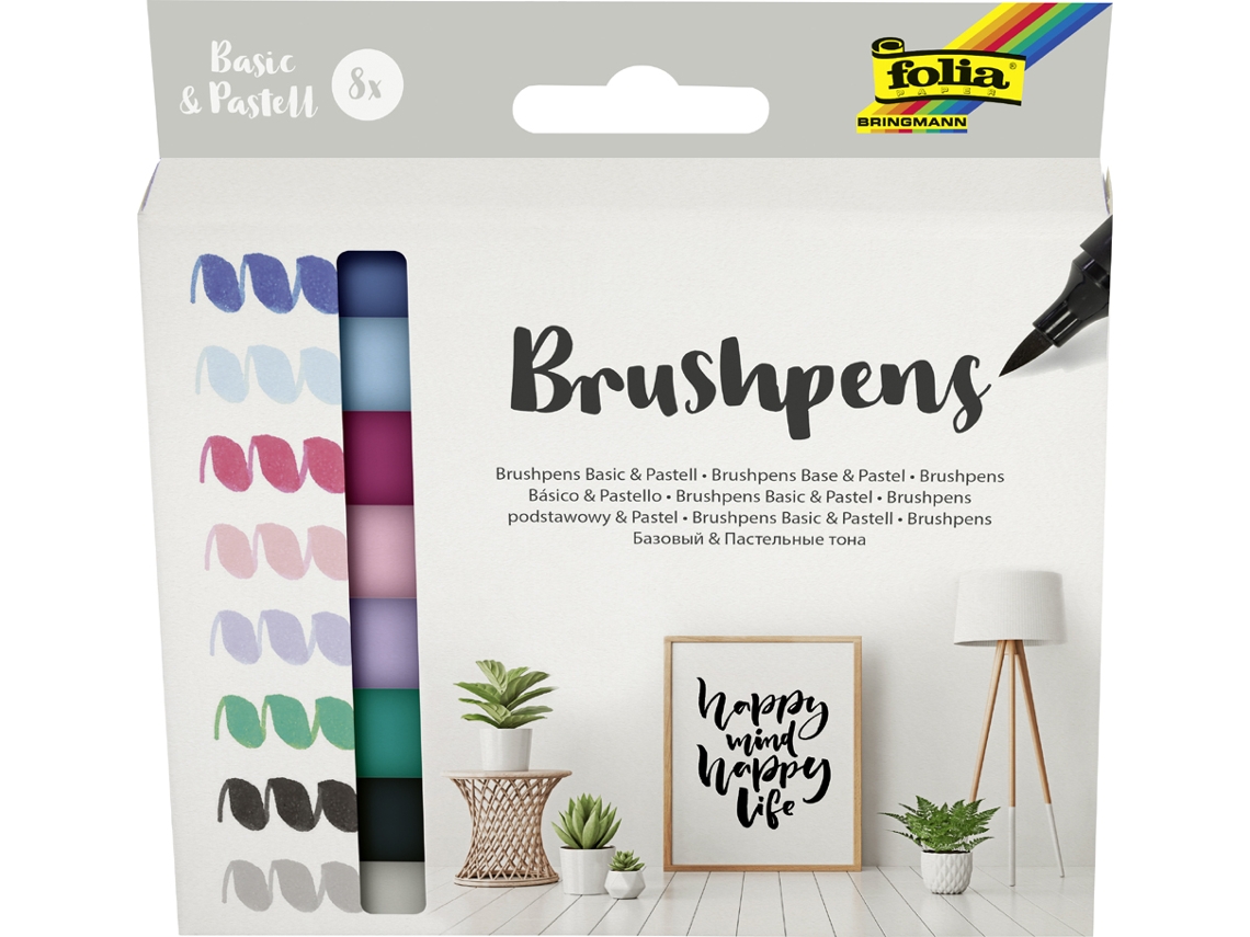 Bolígrafo Pincel FOLIA Bolígrados Pincel Básicos y Pastel Conjunto de 8